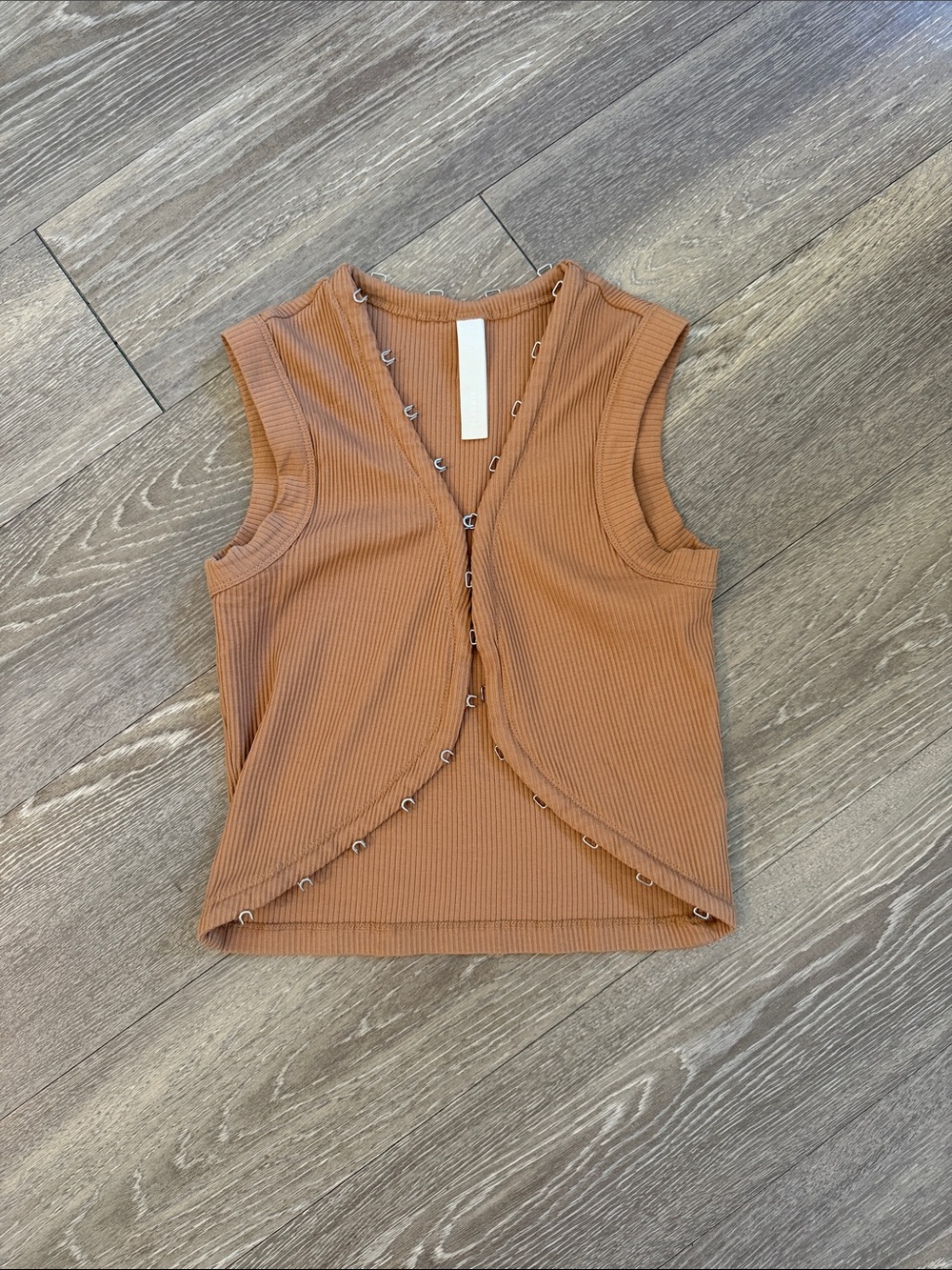 Dion Lee Ribbed Snap-Front Tank in Tan
